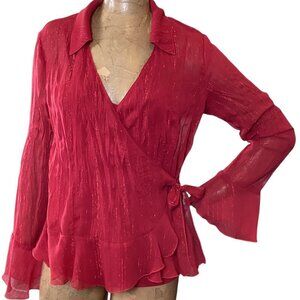 VTG Studio 1940 Red Shimmery Sheer Wrap Top w/ Tank Top Sz M #301M